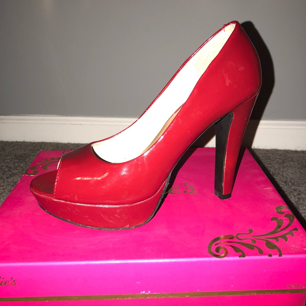Candies Red peep toe heels